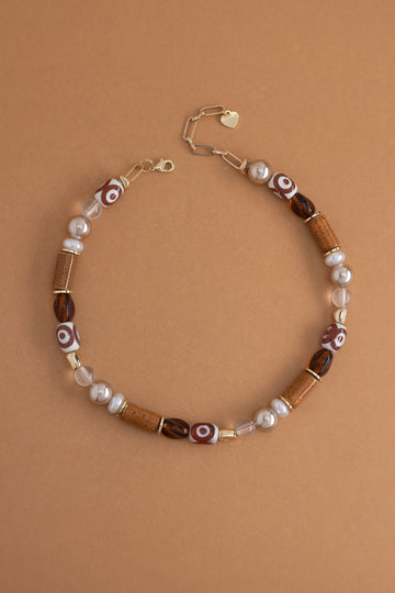 White Brown Stone Short Necklace - Nakamol