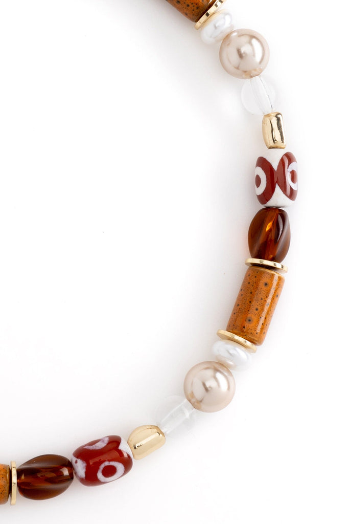 White Brown Stone Short Necklace - Nakamol