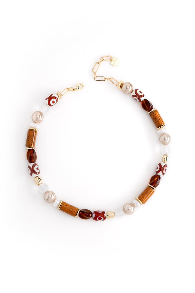 White Brown Stone Short Necklace - Nakamol