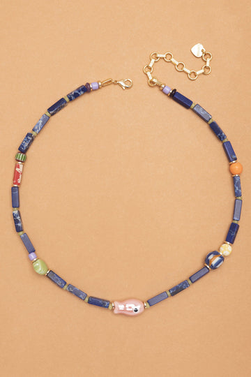 Elongated Blue Bead Necklace - Nakamol