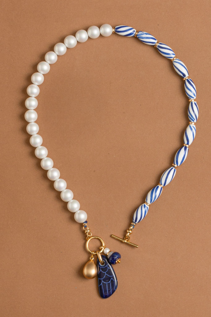 Assymetrical White Striped Beaded Necklace - Nakamol