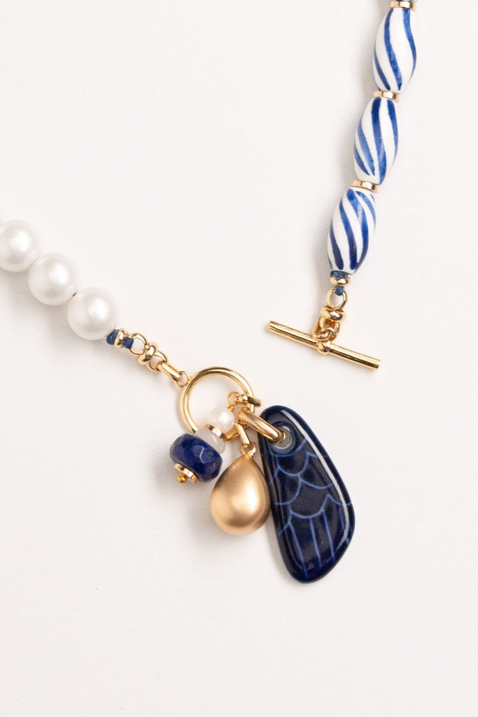 Assymetrical White Striped Beaded Necklace - Nakamol