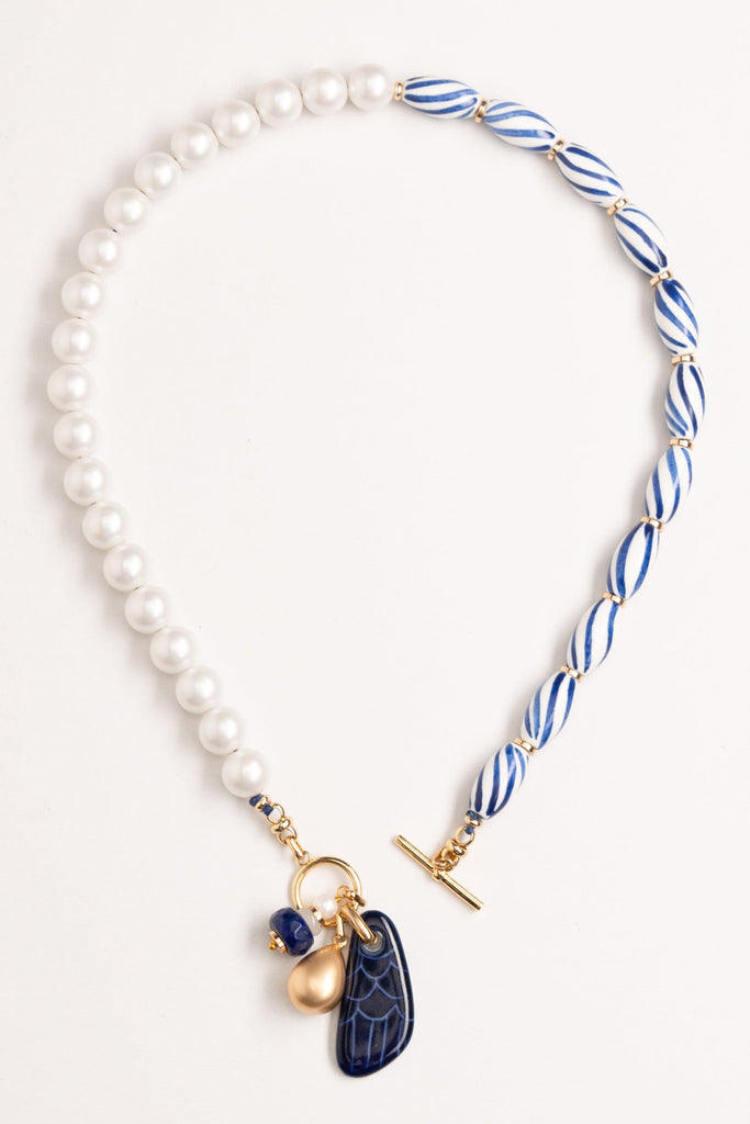 Assymetrical White Striped Beaded Necklace - Nakamol