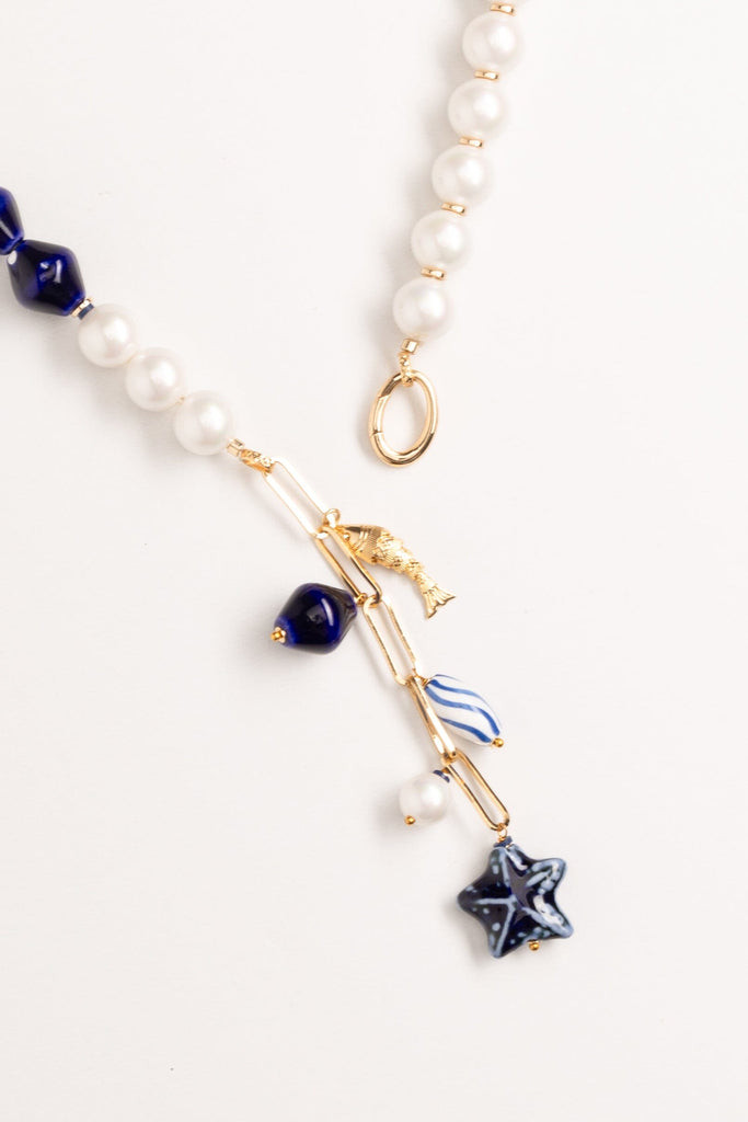 Pearl Lapis Charm Necklace - Nakamol