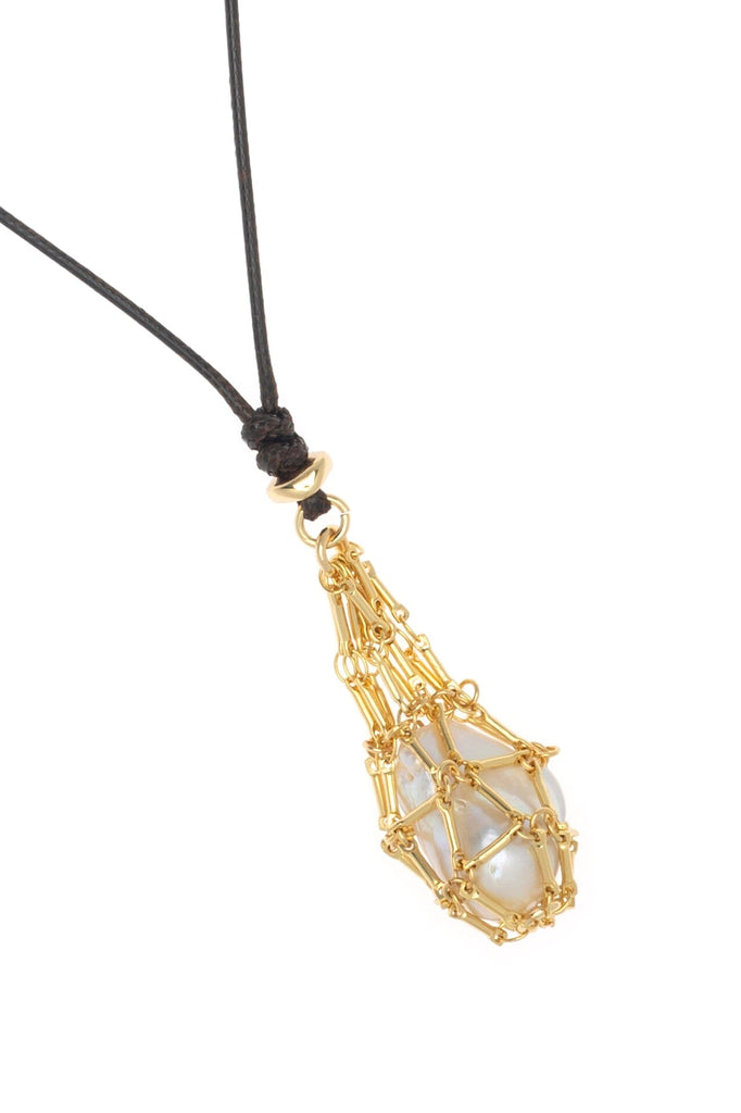 OVIL WHITE PEARL GOLD FISHNET NECKLACE - Nakamol