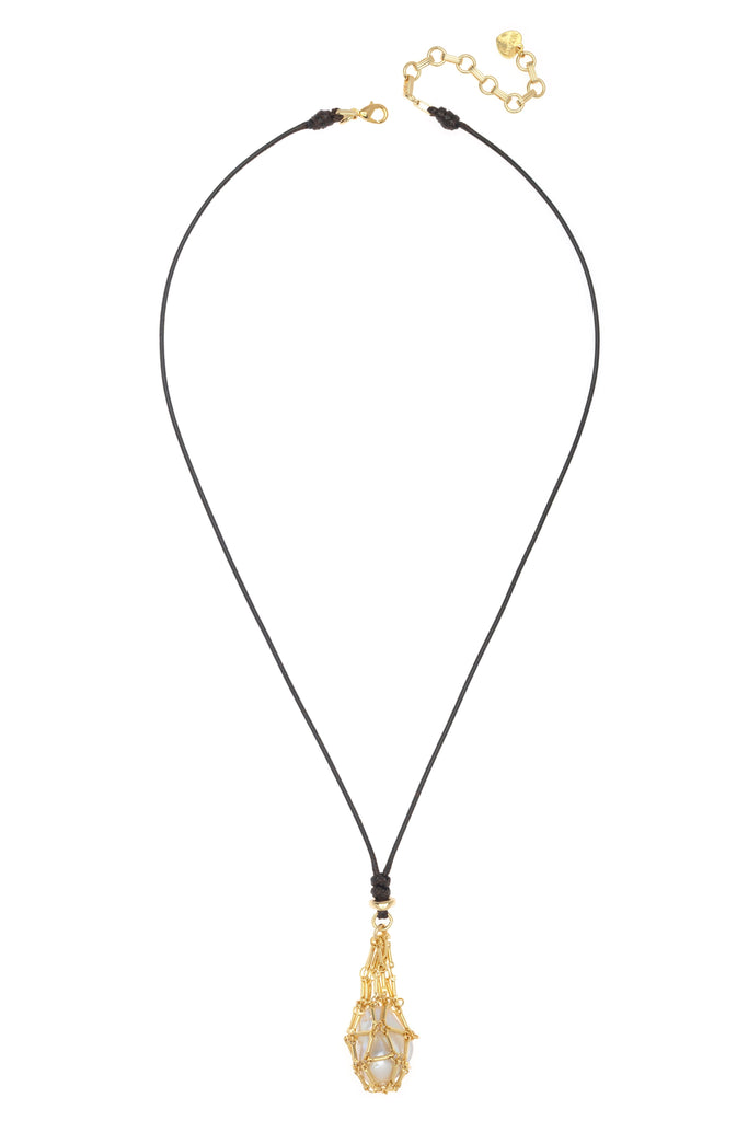 OVIL WHITE PEARL GOLD FISHNET NECKLACE - Nakamol