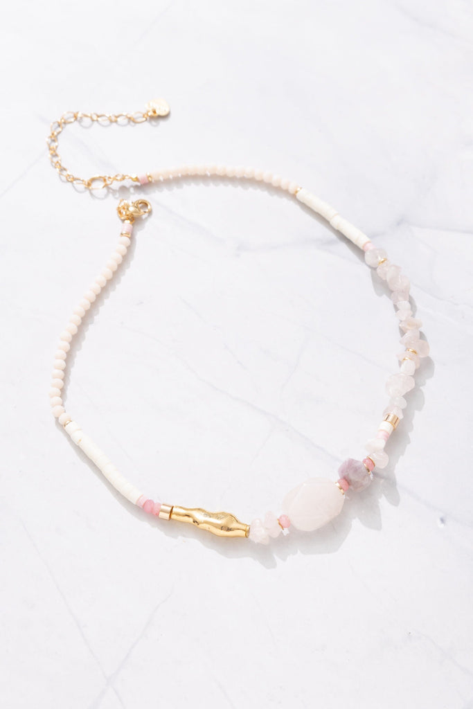 Rose Quartz Stone Mix Short Necklace - Nakamol
