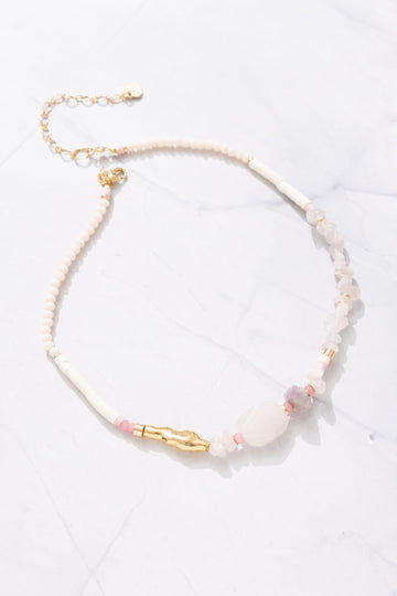 Rose Quartz Stone Mix Short Necklace - Nakamol