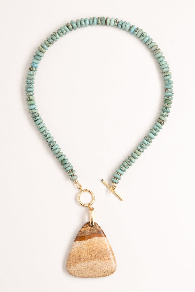Brown Cream Pendant Turquoise Bead Necklace - Nakamol
