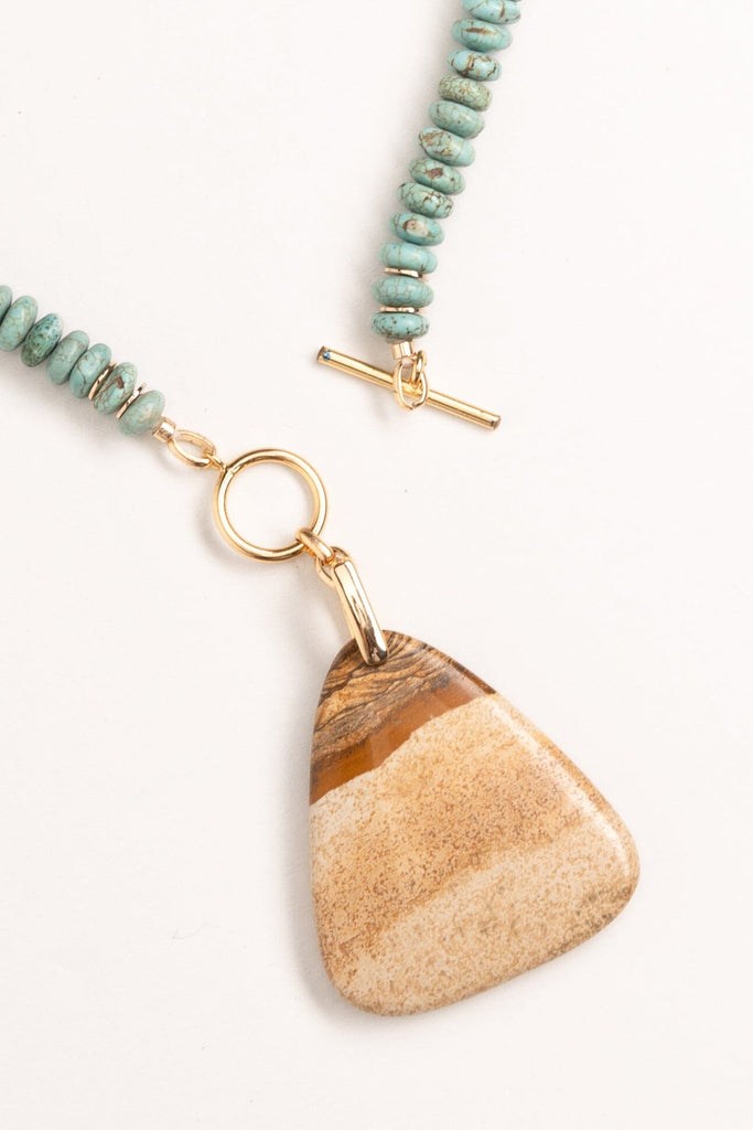 Brown Cream Pendant Turquoise Bead Necklace - Nakamol