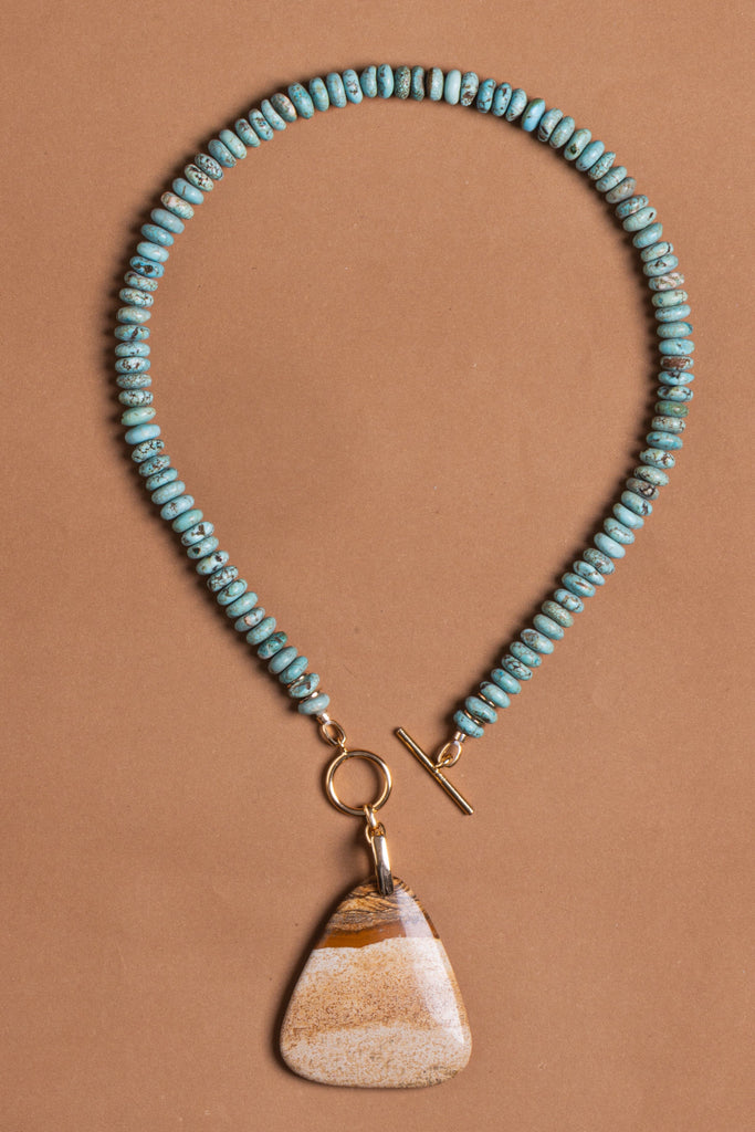 Brown Cream Pendant Turquoise Bead Necklace - Nakamol
