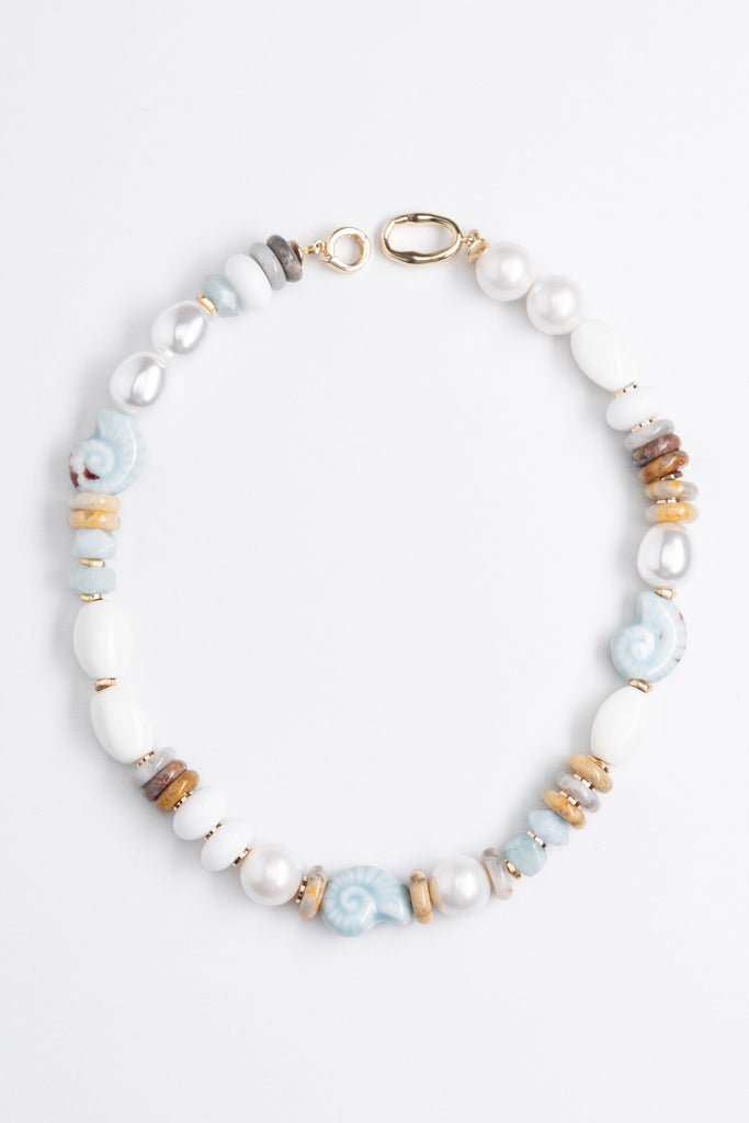 Blue White Mix Gemstone Necklace - Nakamol