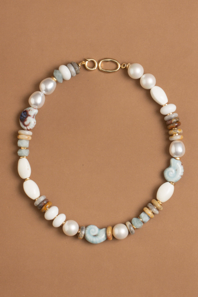 Blue White Mix Gemstone Necklace - Nakamol