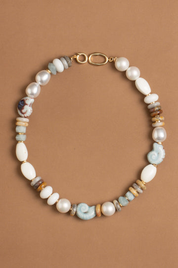 Blue White Mix Gemstone Necklace - Nakamol