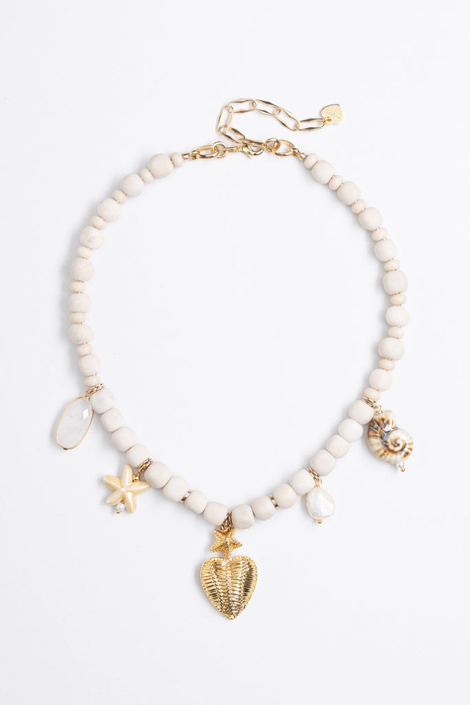 Cream Shell Mix Charm Gold Necklace - Nakamol