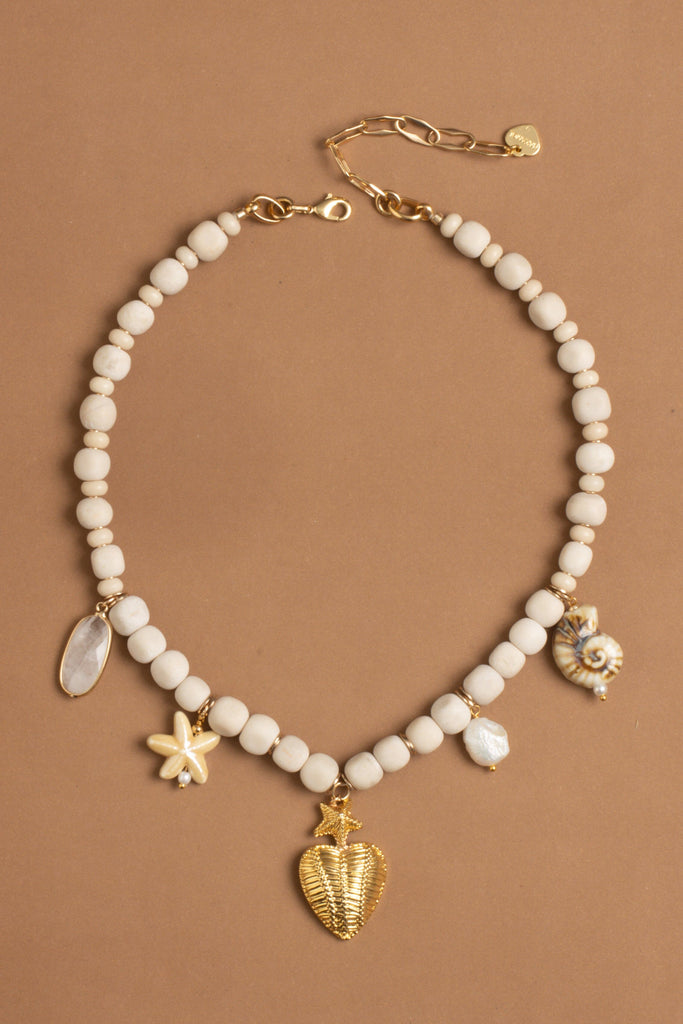 Cream Shell Mix Charm Gold Necklace - Nakamol
