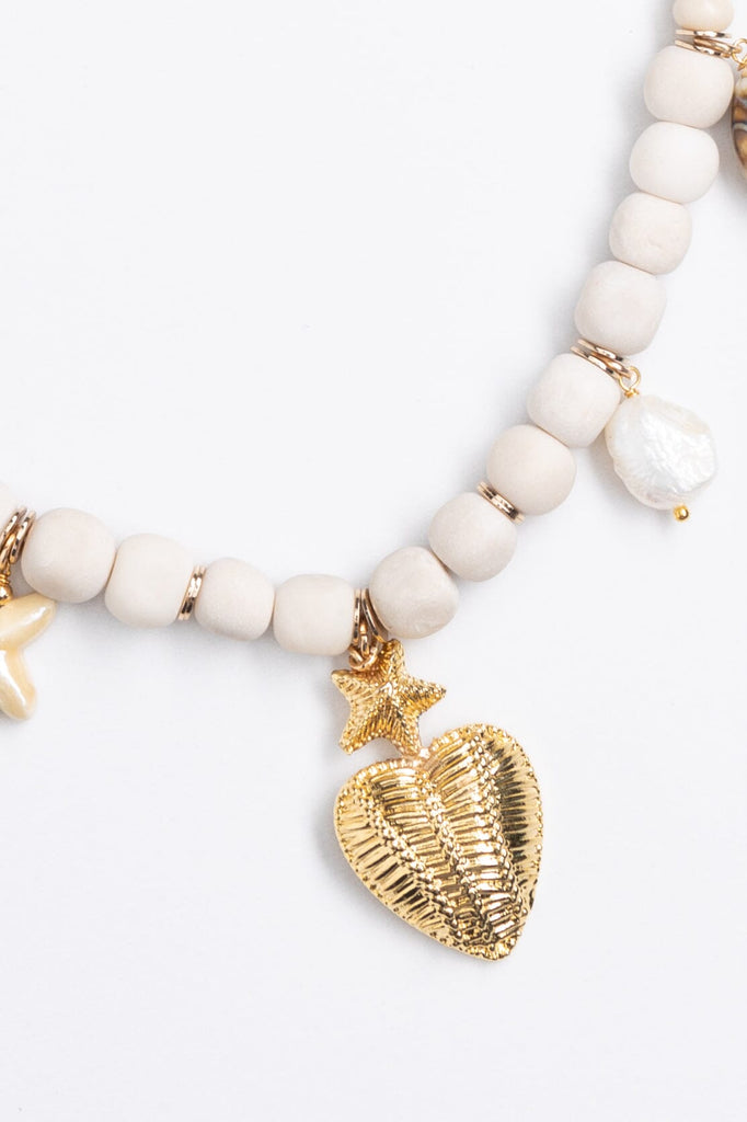 Cream Shell Mix Charm Gold Necklace - Nakamol