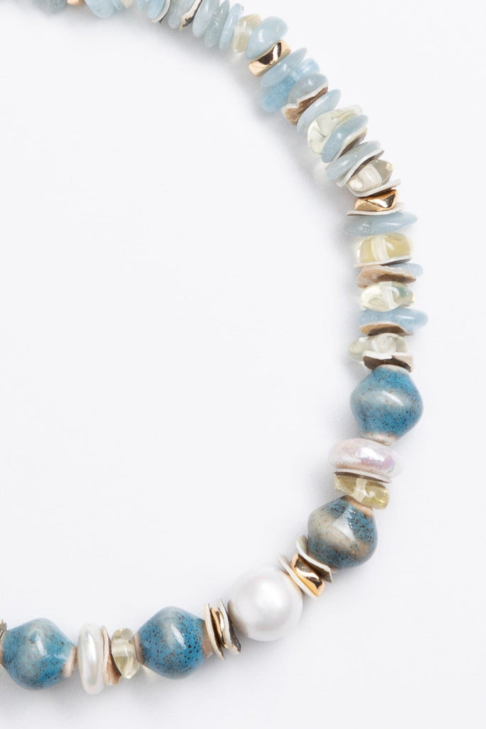 Blue Teal Mix Stone Bead Necklace - Nakamol