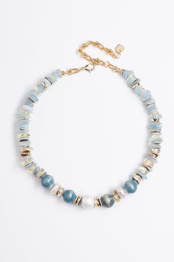 Blue Teal Mix Stone Bead Necklace - Nakamol
