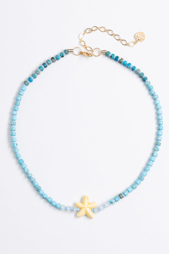 Cream Turquoise Beaded Short Necklace - Nakamol