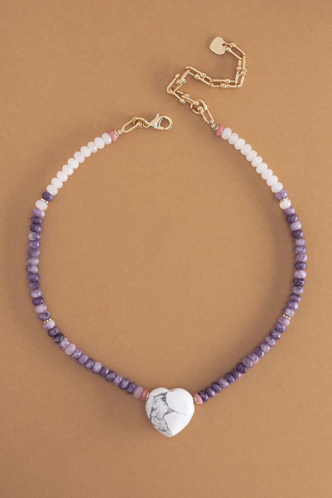 Howlite Heart Purple Beaded Necklace - Nakamol