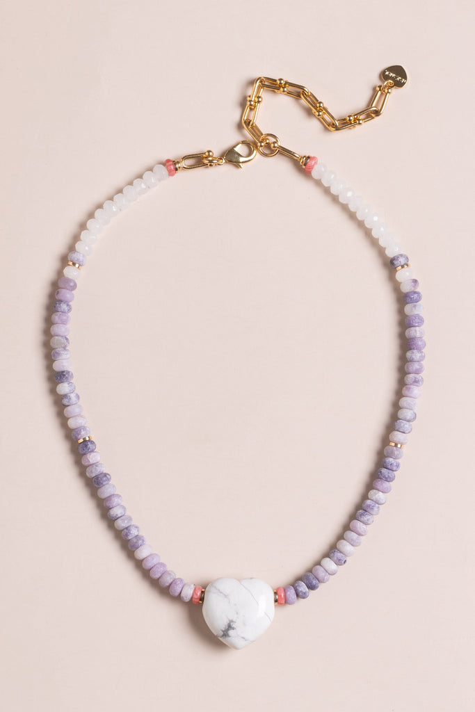 Howlite Heart Purple Beaded Necklace - Nakamol