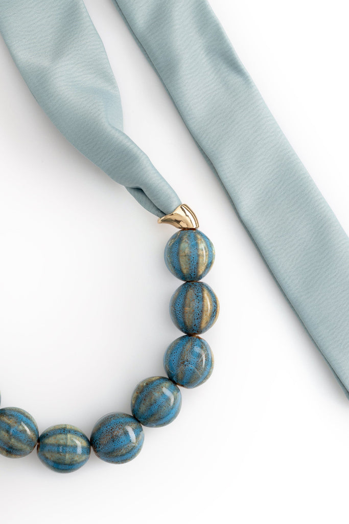 Ash Blue Bead Ribbon Necklace - Nakamol