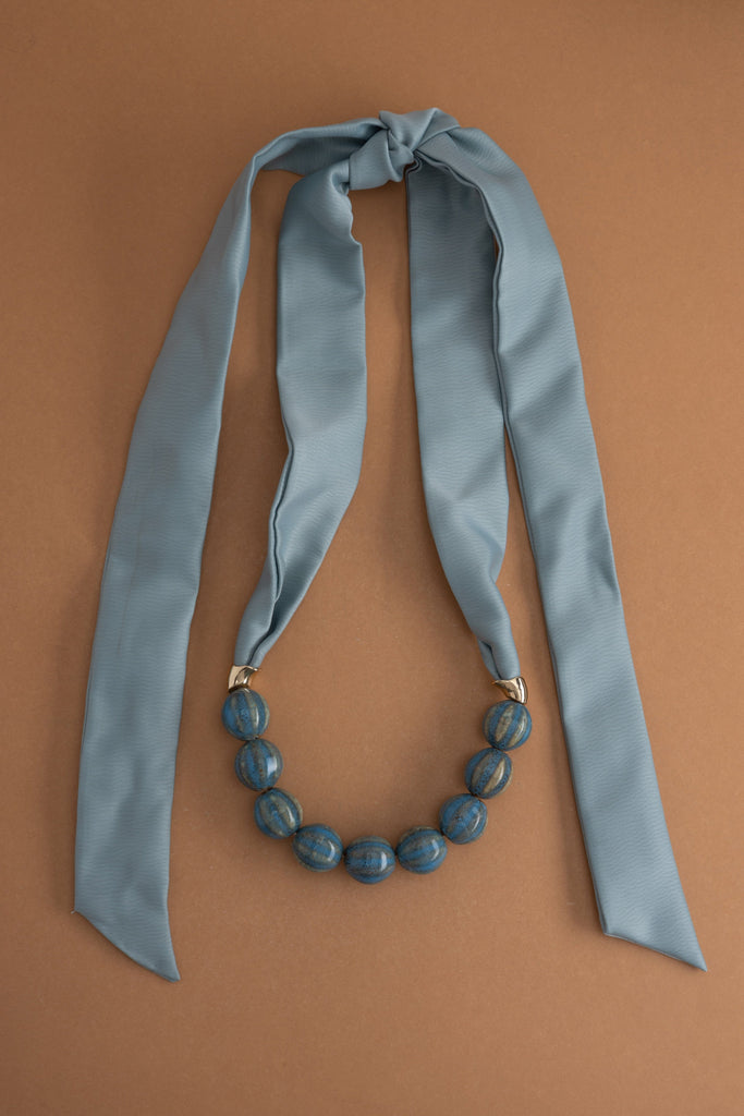 Ash Blue Bead Ribbon Necklace - Nakamol