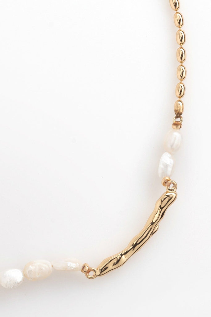 Asymmetrical White Pearl Gold Chain Necklace - Nakamol