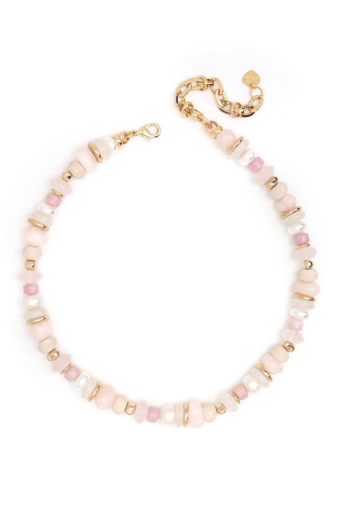 Single Strand Pink and White Short Necklace - Nakamol