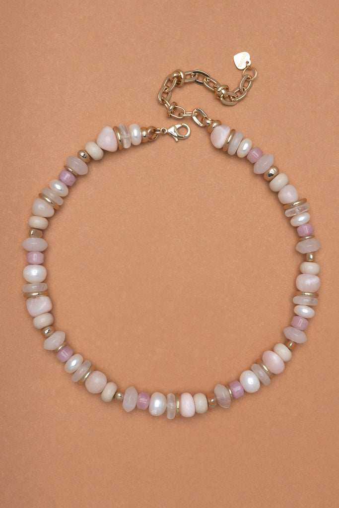 Single Strand Pink and White Short Necklace - Nakamol