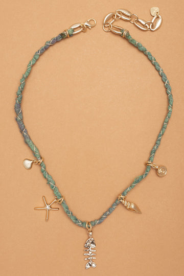 Golden Sea Charm Teal Beaded Necklace - Nakamol