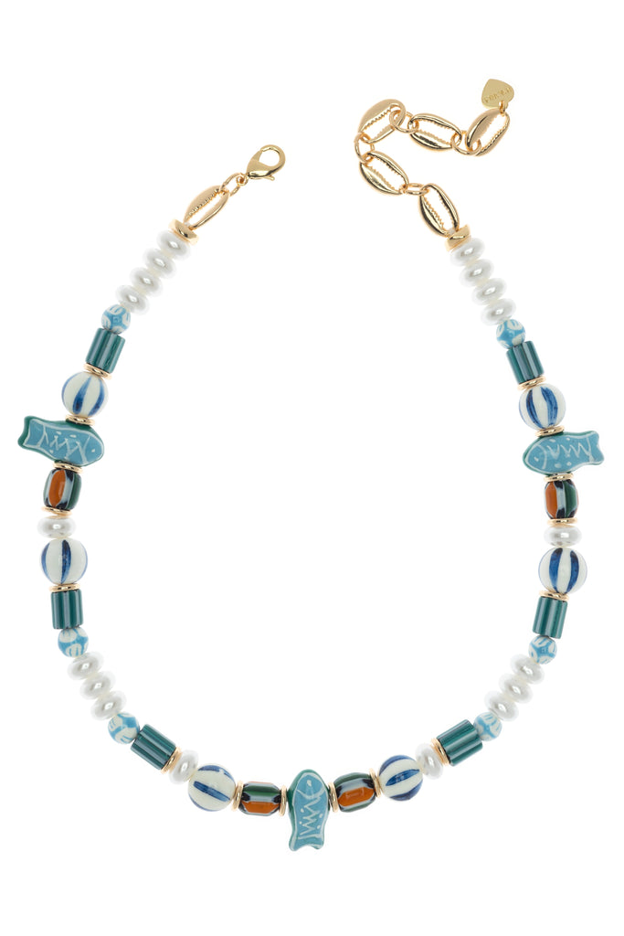 Triple Blue Fish Bead Necklace - Nakamol