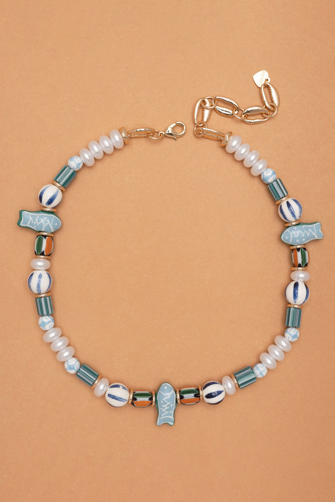 Triple Blue Fish Bead Necklace - Nakamol