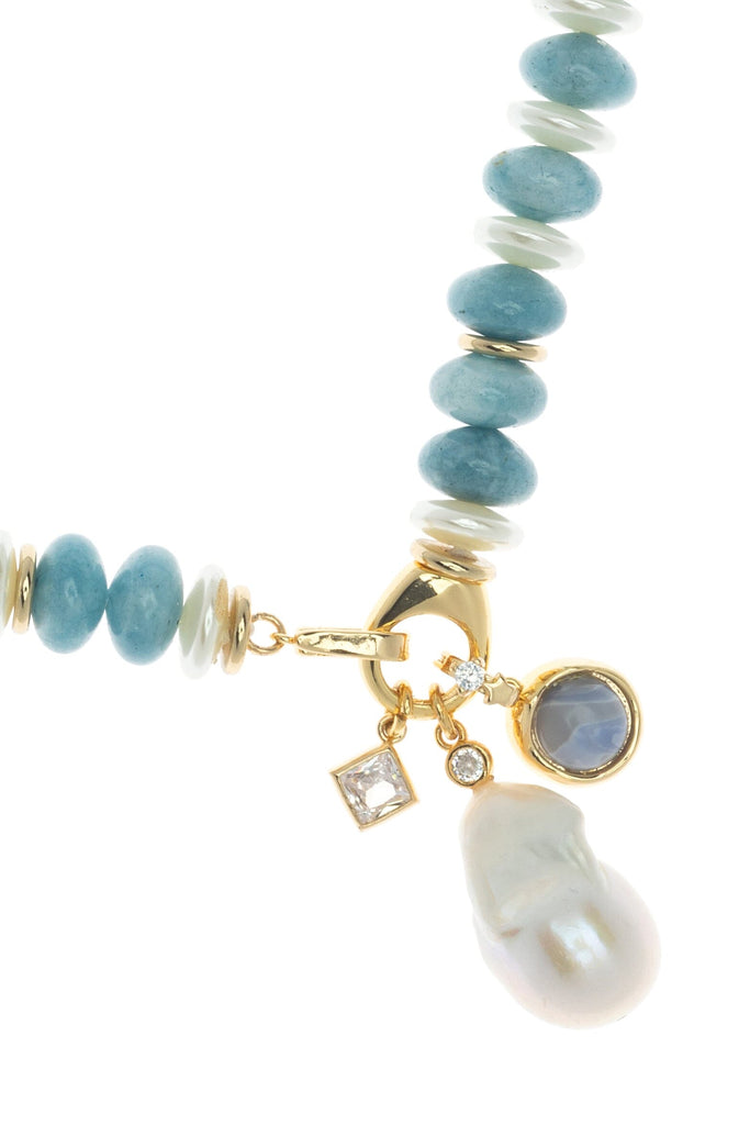 Baroque Pearl Lock Teal Bead Necklace - Nakamol