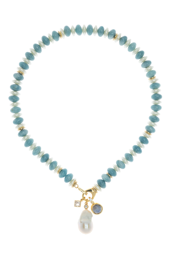 Baroque Pearl Lock Teal Bead Necklace - Nakamol