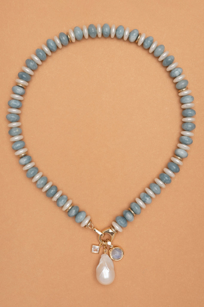 Baroque Pearl Lock Teal Bead Necklace - Nakamol