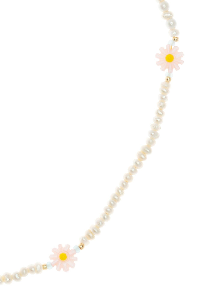 Pink White Flower Bead Necklace - Nakamol