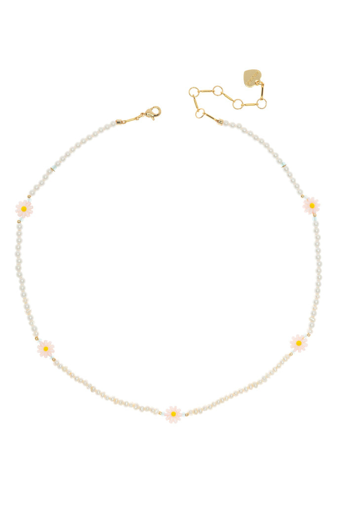 Pink White Flower Bead Necklace - Nakamol