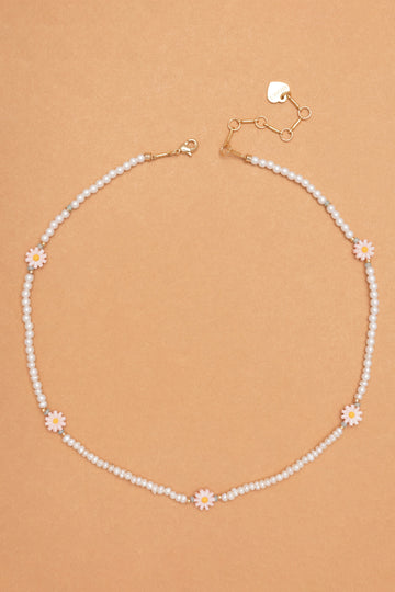 Pink White Flower Bead Necklace - Nakamol