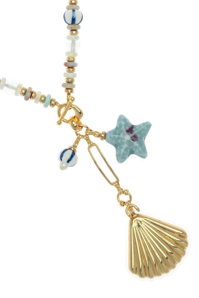 Golden Shell Charm Crystal Necklace - Nakamol