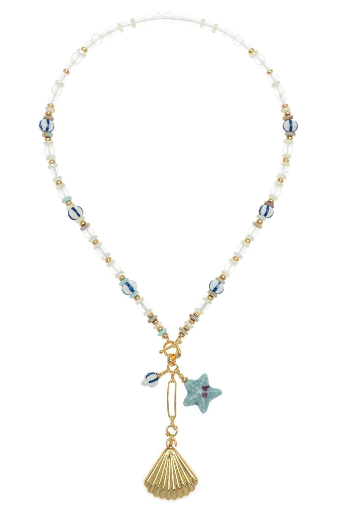Golden Shell Charm Crystal Necklace - Nakamol