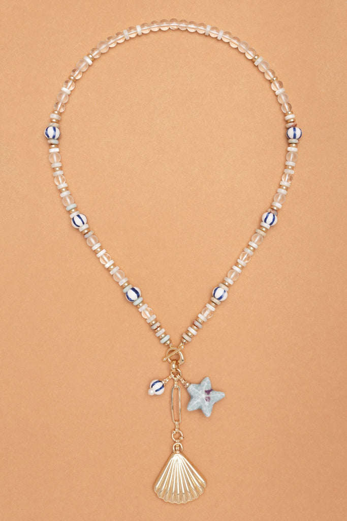 Golden Shell Charm Crystal Necklace - Nakamol