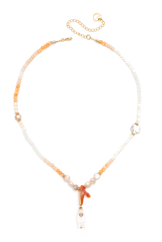 Tangerine White Fringe Beaded Necklace - Nakamol
