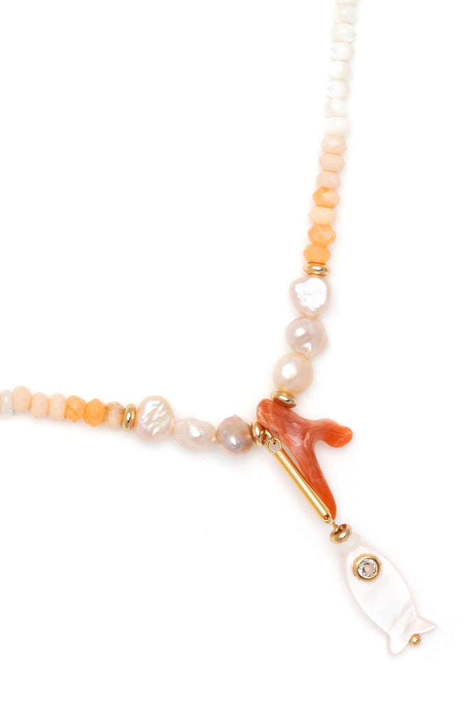 Tangerine White Fringe Beaded Necklace - Nakamol