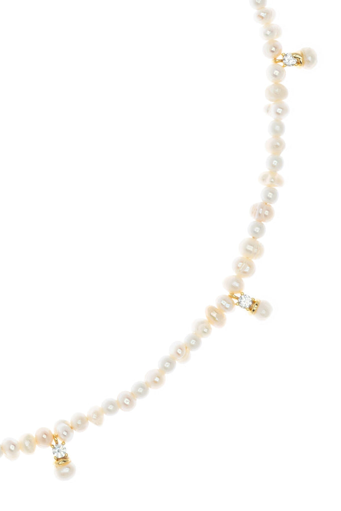 White Pearl Gold String Charm Necklace - Nakamol