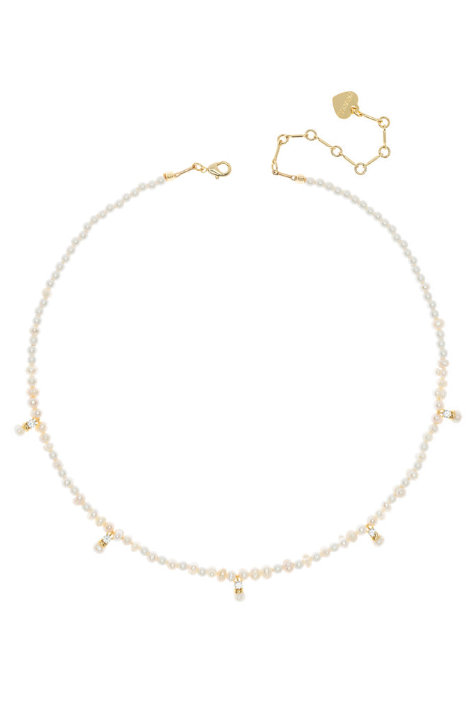 White Pearl Gold String Charm Necklace - Nakamol