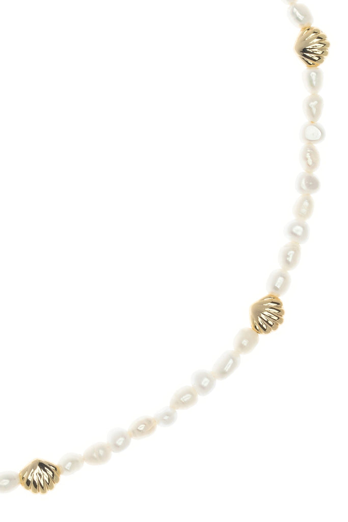 White Pearl Gold Stud Necklace - Nakamol