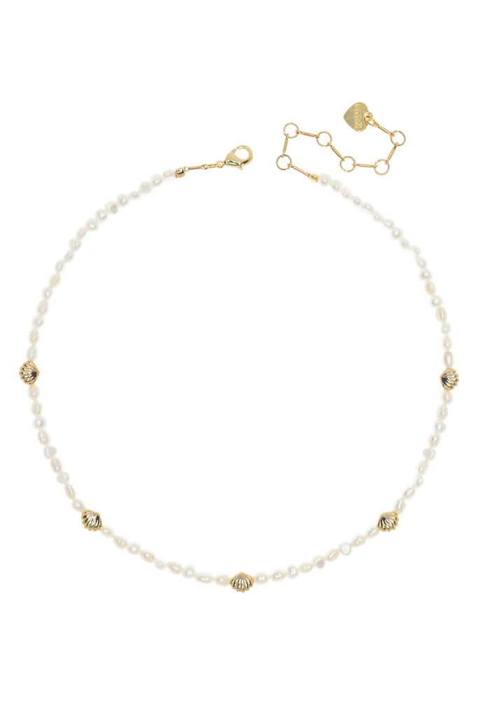 White Pearl Gold Stud Necklace - Nakamol