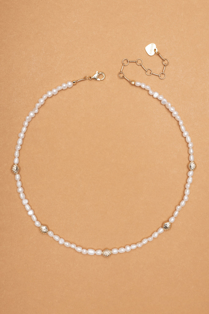 White Pearl Gold Stud Necklace - Nakamol